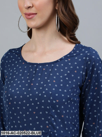 Blue Crepe Ethnic Maxi Dress