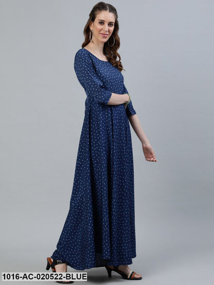 Blue Crepe Ethnic Maxi Dress