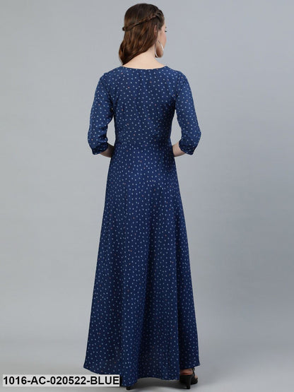 Blue Crepe Ethnic Maxi Dress