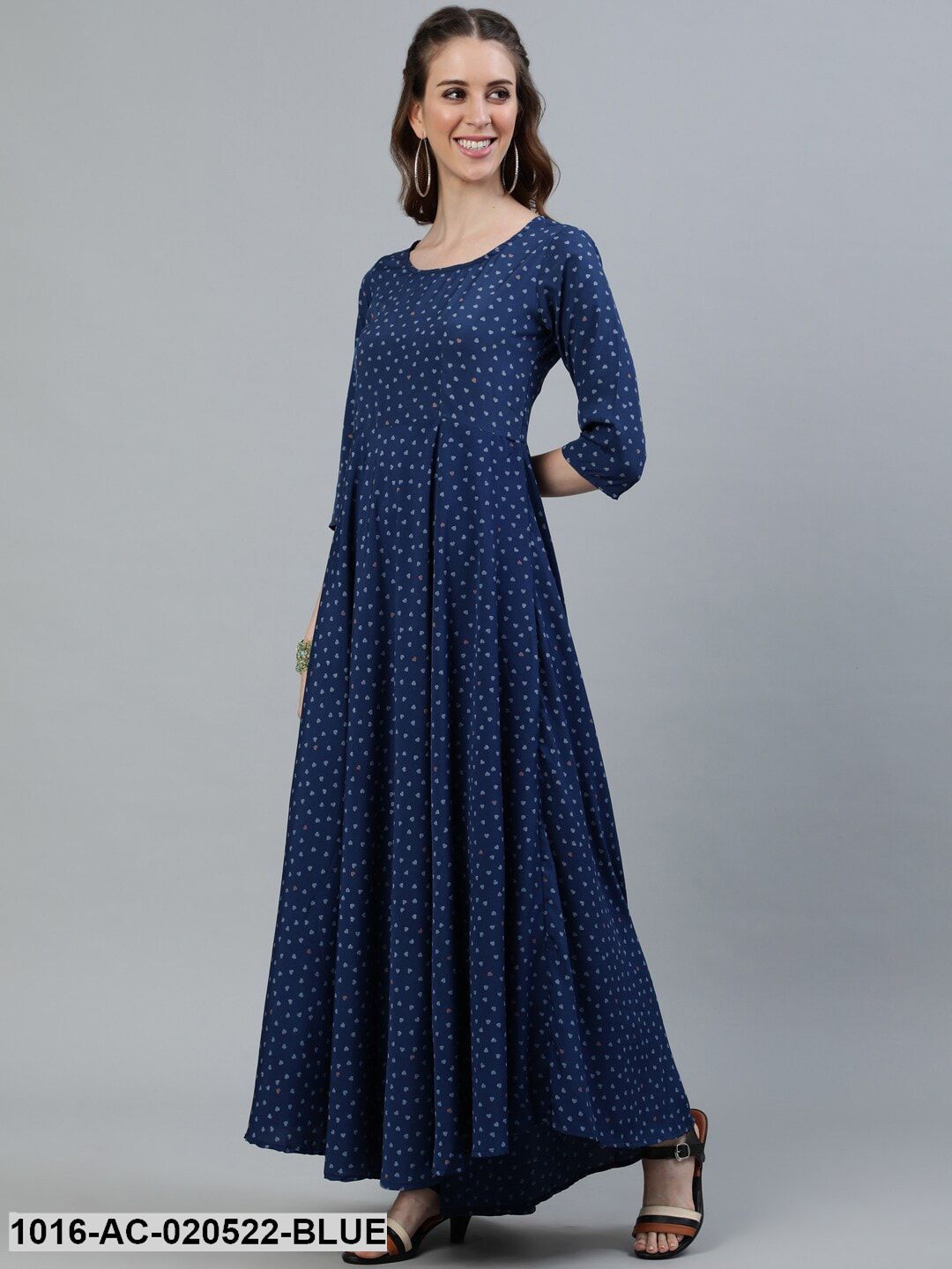 Blue Crepe Ethnic Maxi Dress