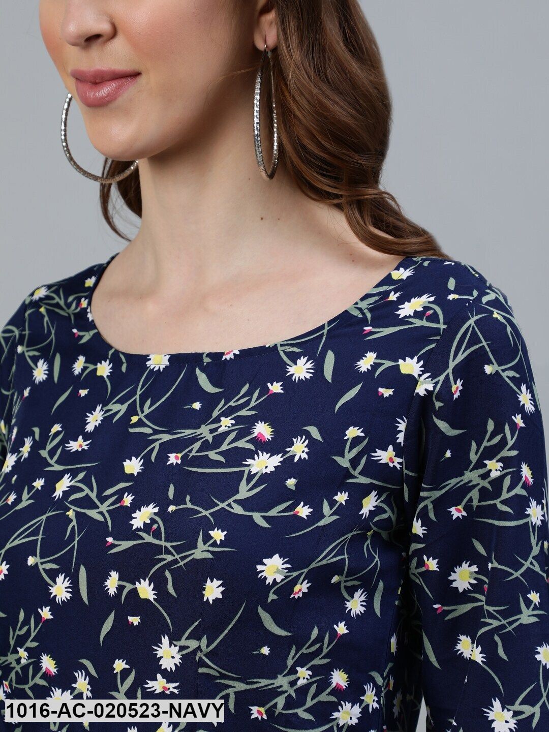 Navy Blue Floral Crepe Maxi Dress