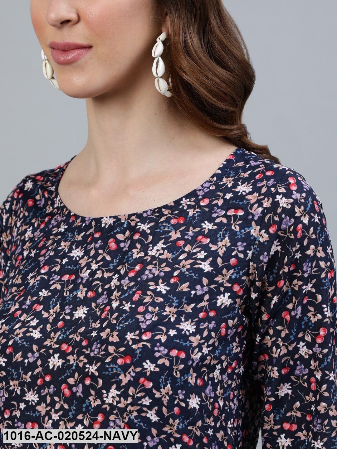 Navy Blue Floral Crepe Maxi Dress