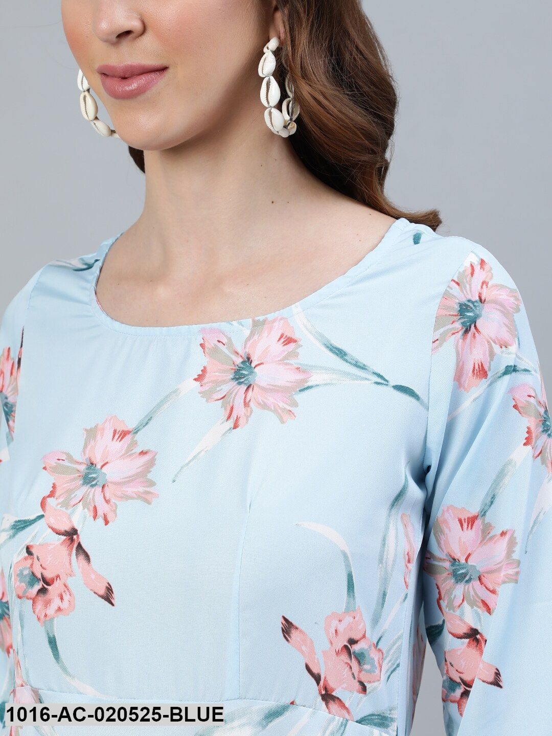 Blue Floral Crepe Maxi Dress