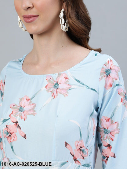 Blue Floral Crepe Maxi Dress