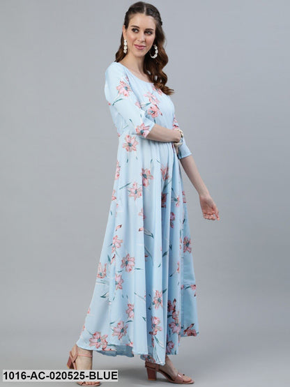 Blue Floral Crepe Maxi Dress