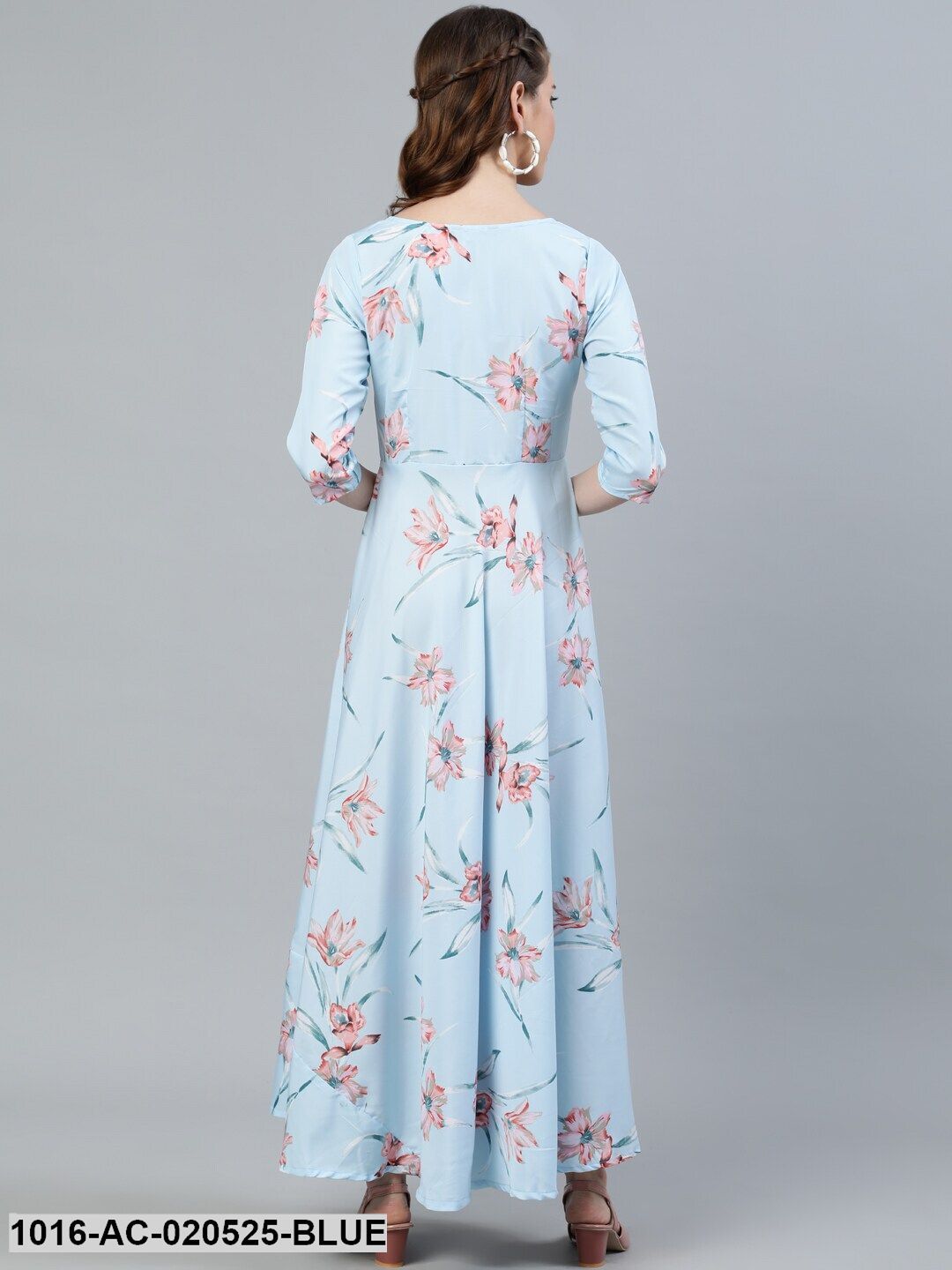Blue Floral Crepe Maxi Dress