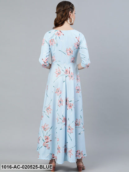 Blue Floral Crepe Maxi Dress