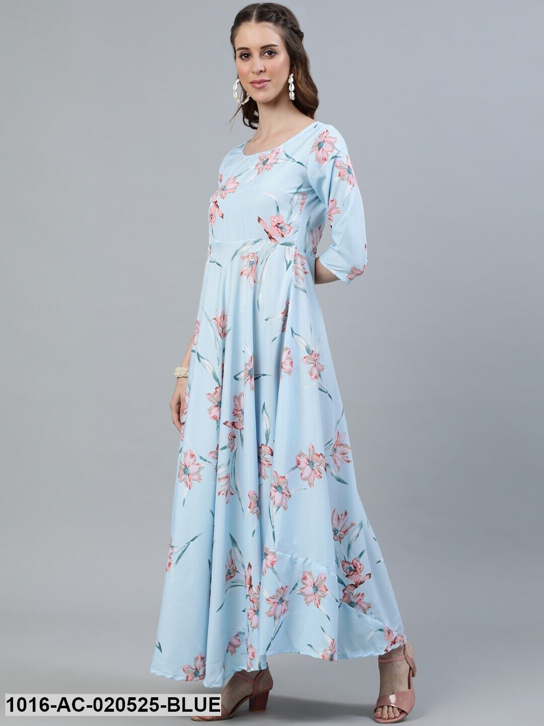 Blue Floral Crepe Maxi Dress