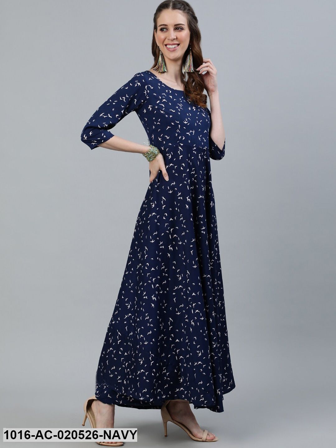 Navy Blue Animal Crepe Maxi Dress