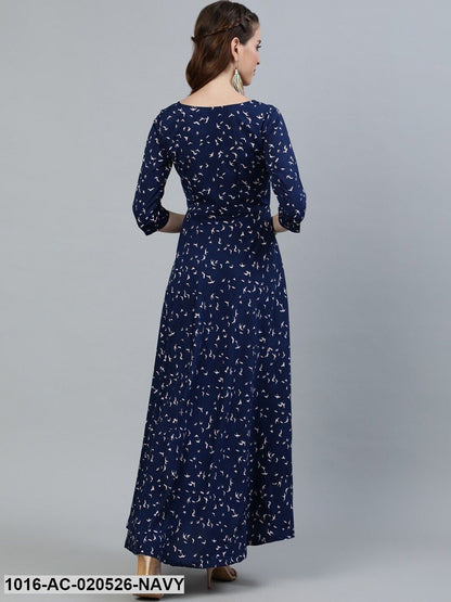 Navy Blue Animal Crepe Maxi Dress