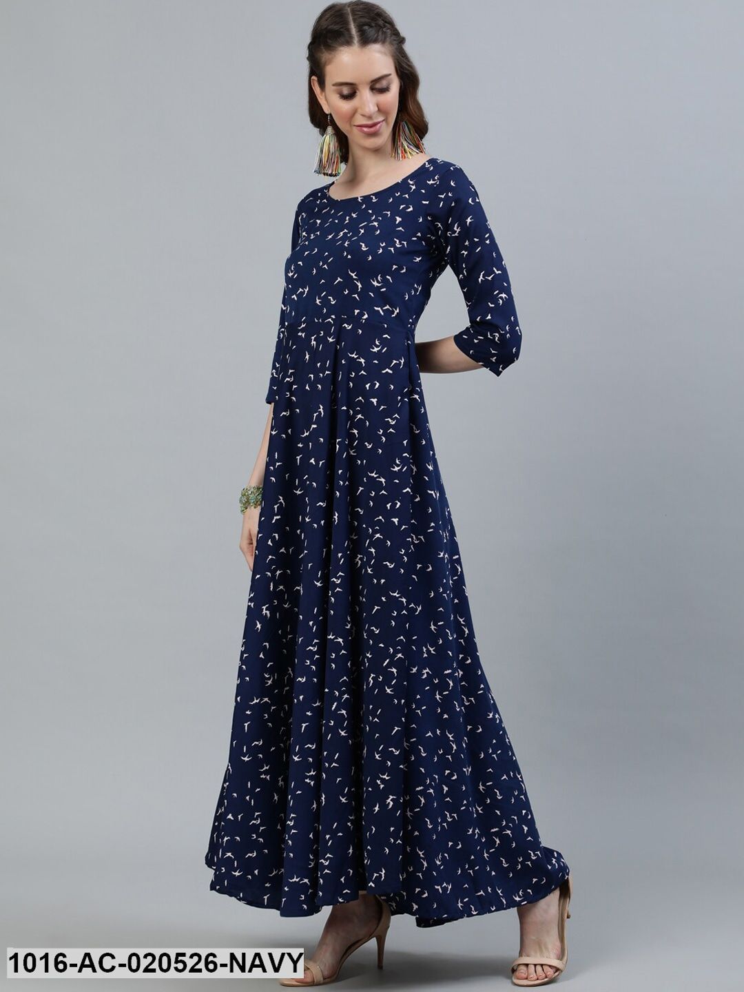 Navy Blue Animal Crepe Maxi Dress