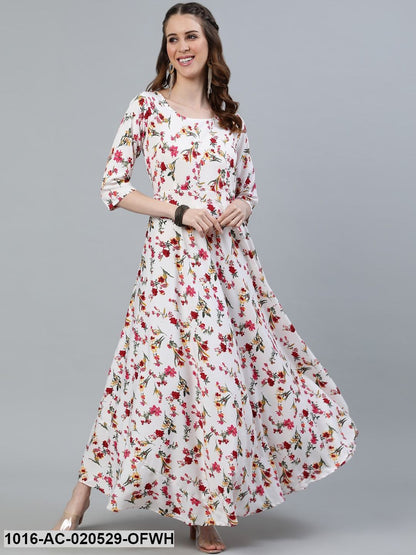 Off White Floral Crepe Maxi Dress