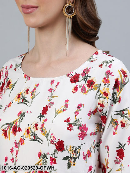 Off White Floral Crepe Maxi Dress