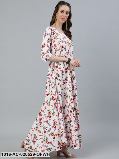 Off White Floral Crepe Maxi Dress