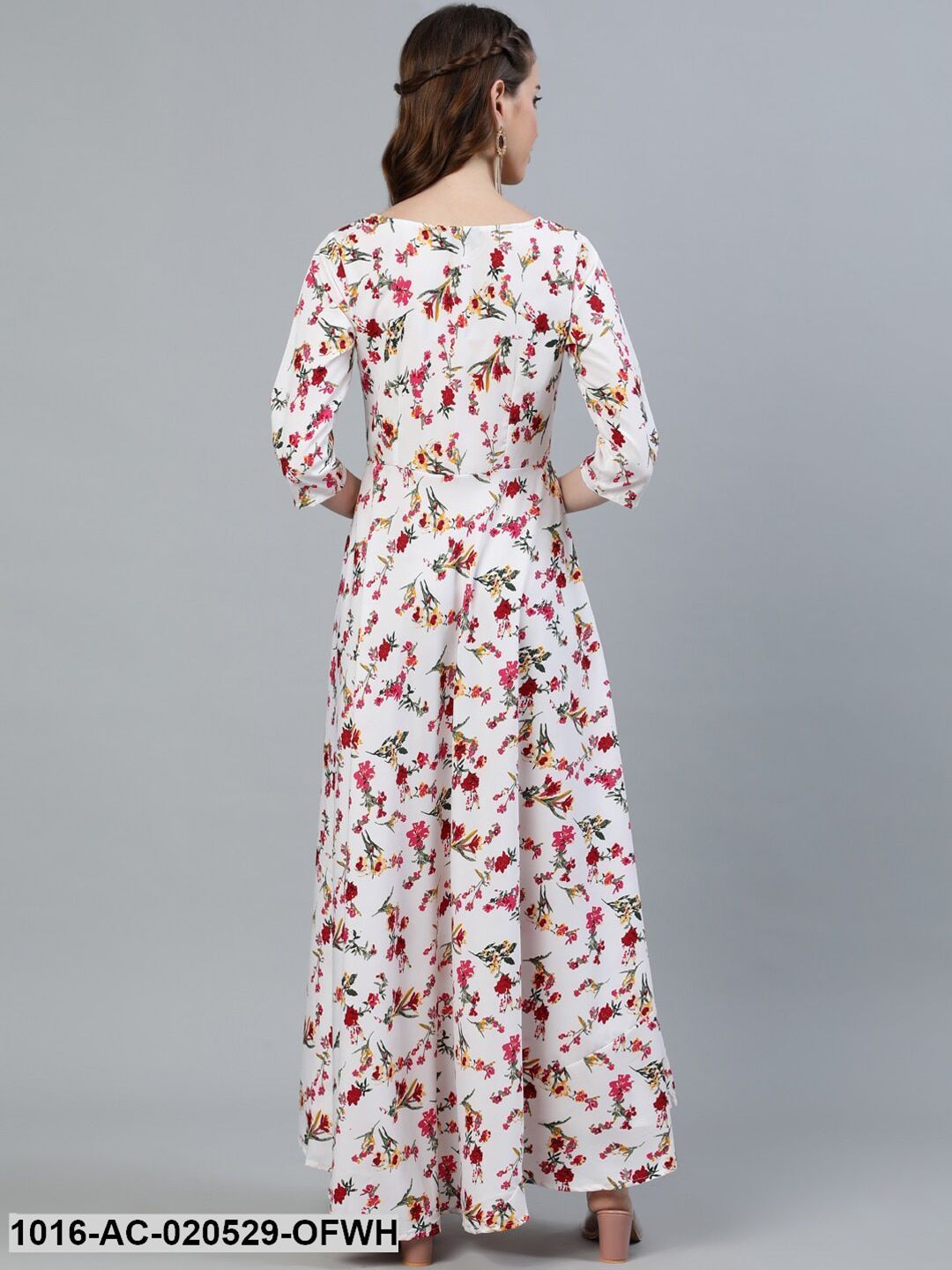 Off White Floral Crepe Maxi Dress