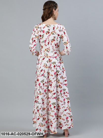 Off White Floral Crepe Maxi Dress