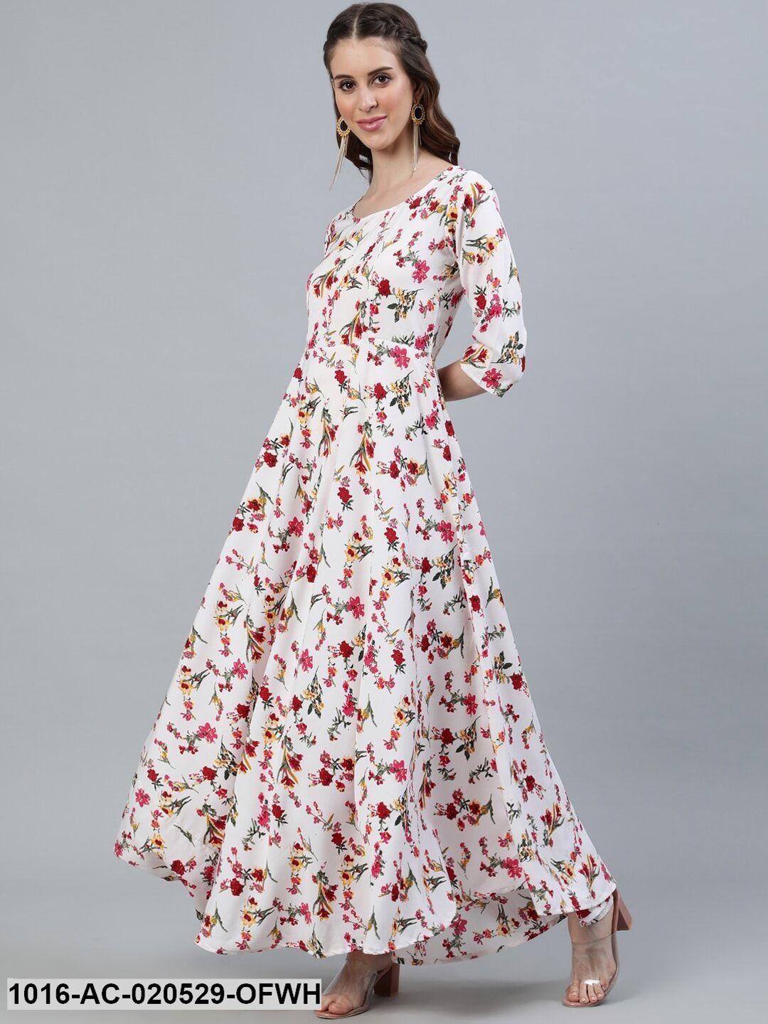 Off White Floral Crepe Maxi Dress