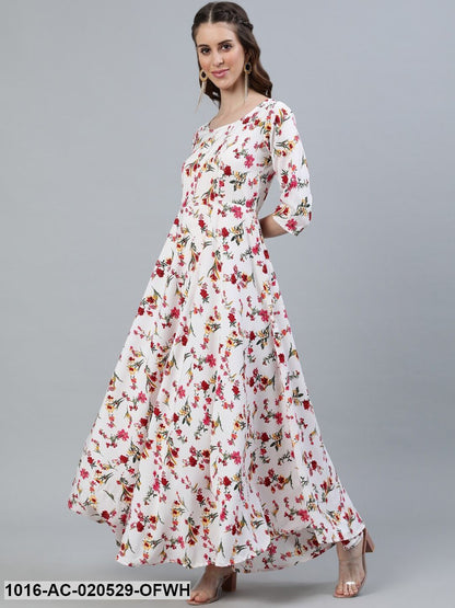 Off White Floral Crepe Maxi Dress