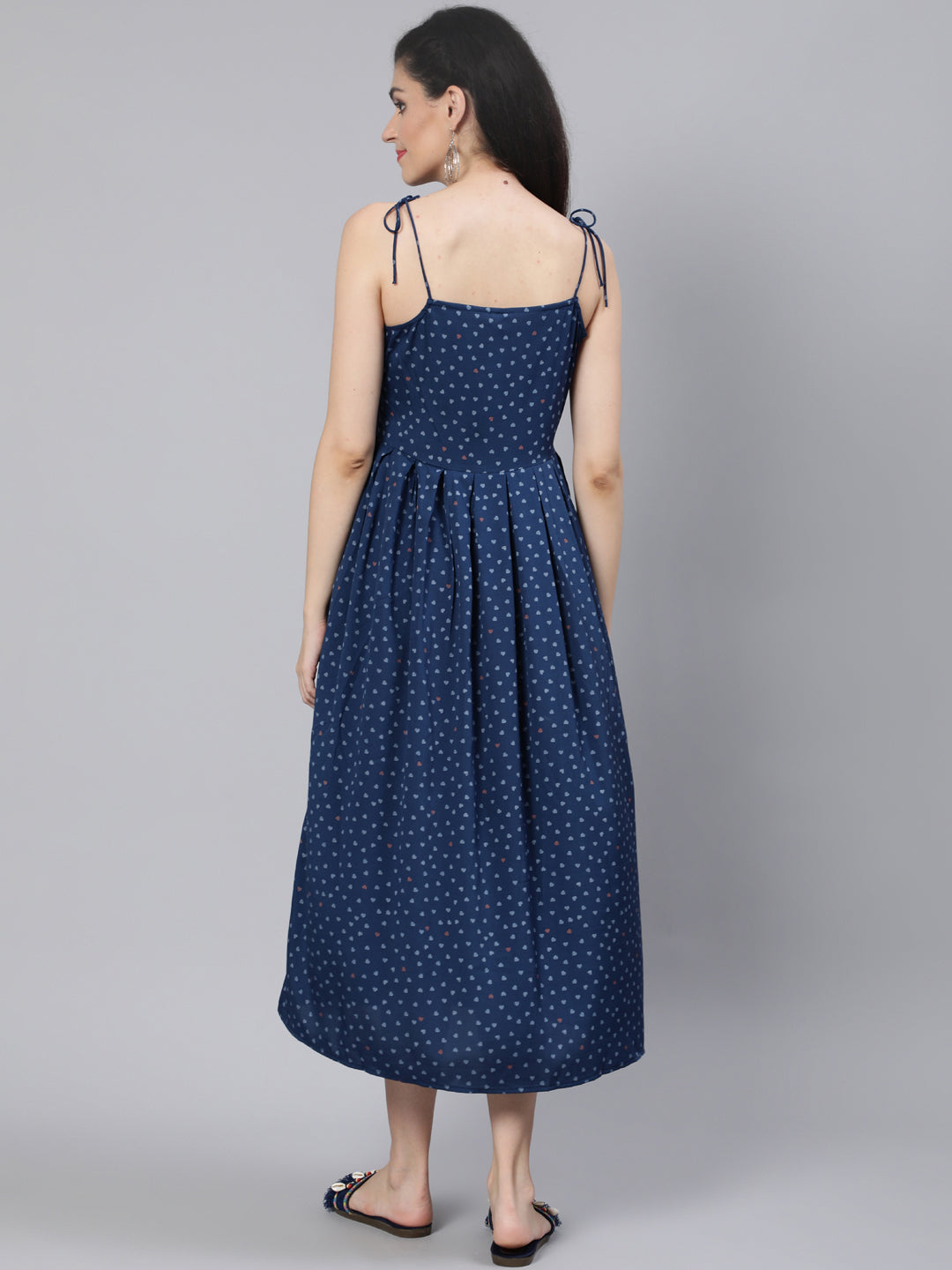 Blue Printed Maxi Dress With Flared