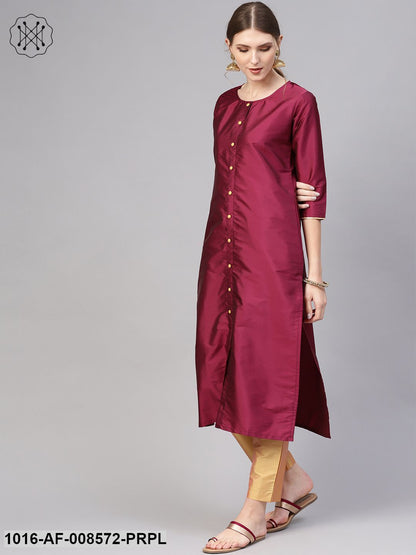 Burgundy Straight Kurta With Gold Pants & Bhagalpuri Gold Printed Dupatta