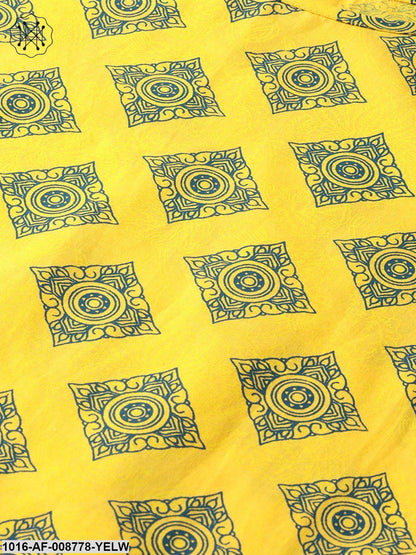 Yellow & Blue Geometric Printed Kurta set with Straight Pant