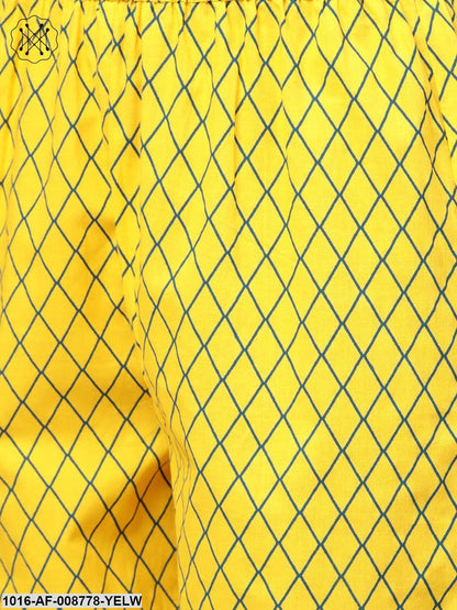 Yellow & Blue Geometric Printed Kurta set with Straight Pant