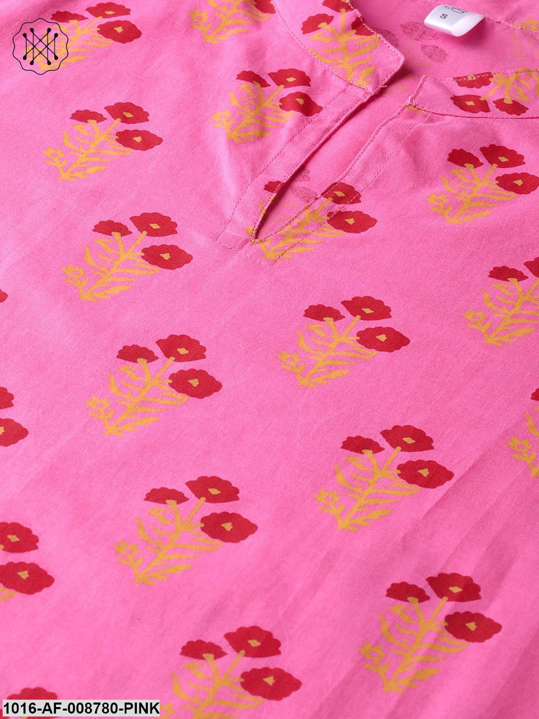 Pink Printed cotton Kurta set with Straight pant