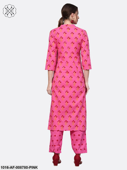 Pink Printed cotton Kurta set with Straight pant