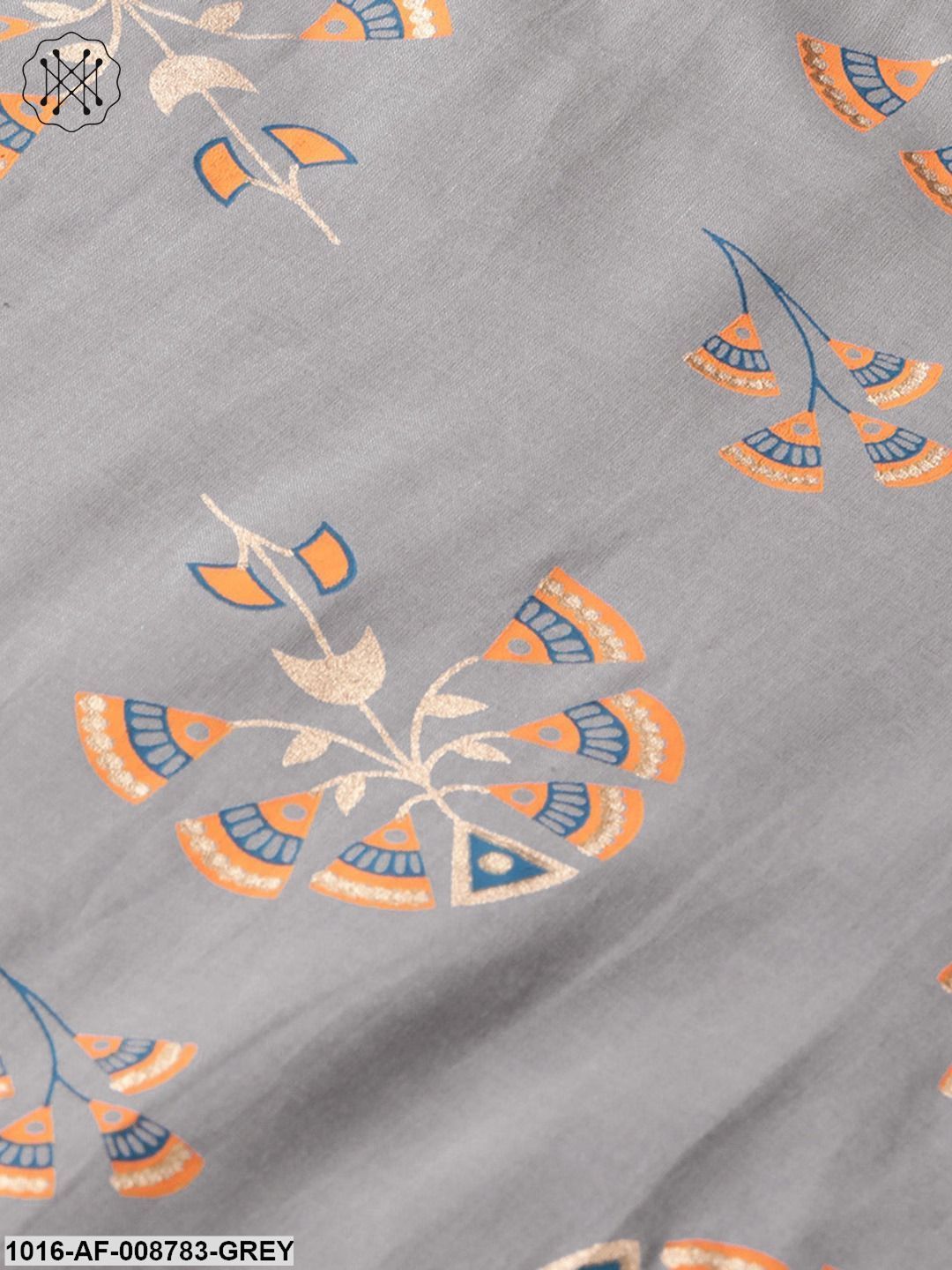 Slate Grey Multi coloured printed Straight kurta Set with Straight Pants