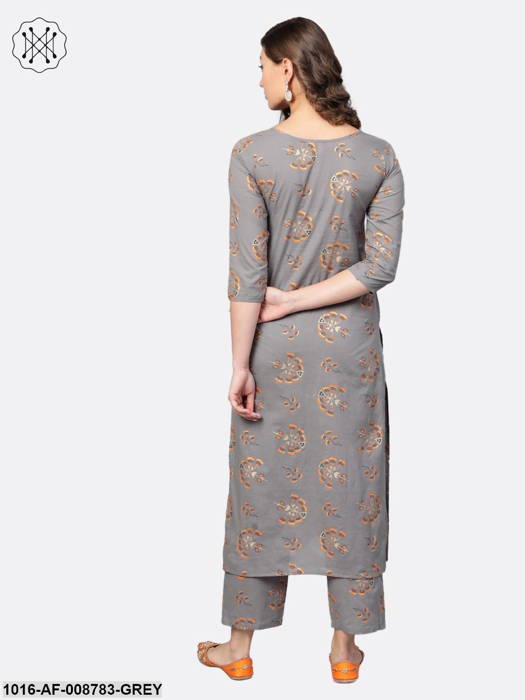 Slate Grey Multi coloured printed Straight kurta Set with Straight Pants
