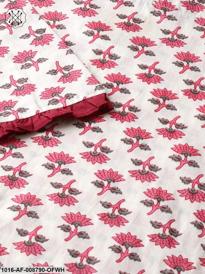 Off- White Pink printed Kurta set with Solid Maroon Pant