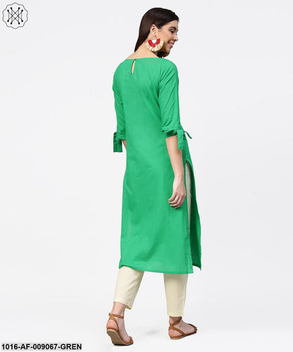 Green Yoke Printed Half Sleeve Cotton Kurta With Cream Ankle Length Palazzo