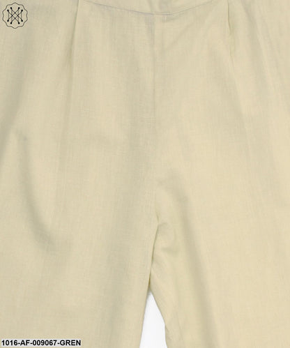 Green Yoke Printed Half Sleeve Cotton Kurta With Cream Ankle Length Palazzo