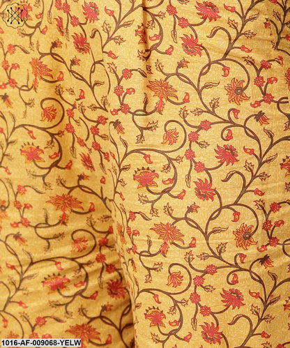 Yellow 3/4Th Sleeve Cotton Kurta With Ankle Length Printed Palazzo