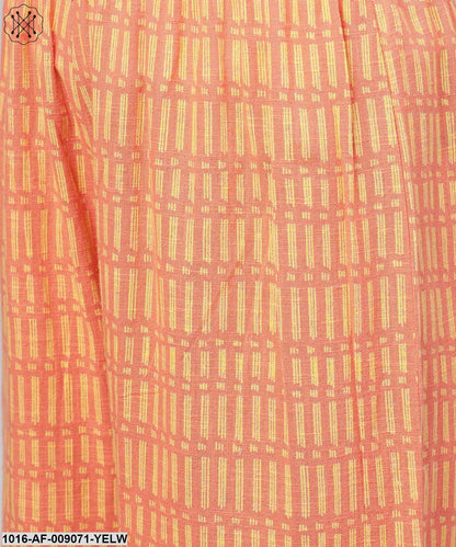 Yellow & Peach Printed Half Sleeve Cotton Asymmetric Kurta With Ankle Length Palazzo