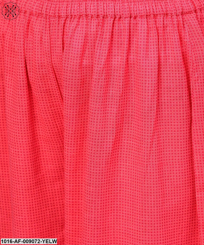 Yellow & Red Printed 3/4Th Sleeve Cotton Kurta With Sharara