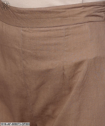 Off White Printed 3/4Th Sleeve Cotton Kurta With Brown Ankle Length Pant