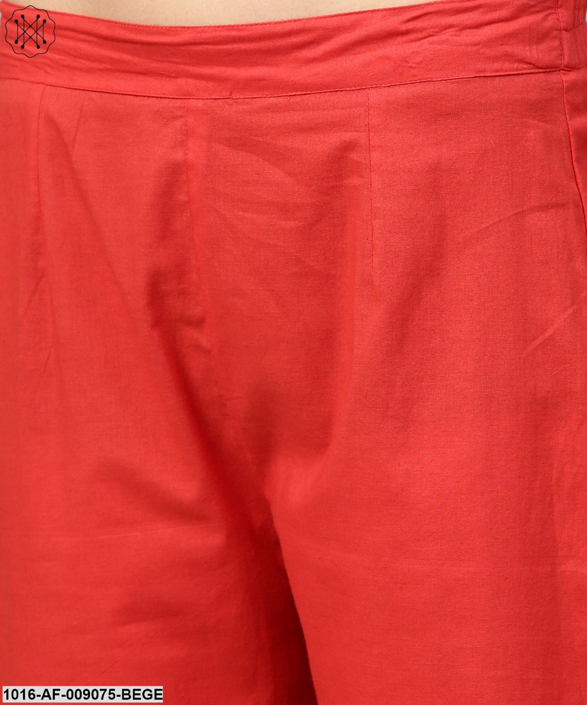 Beige Printed 3/4Th Sleeve Cotton Kurta With Maroon Ankle Length Pallazo