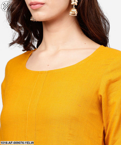 Yellow 3/4Th Sleeve Cotton Anarkali Kurta With Ankle Length Flared Pallazo With Gotta Work