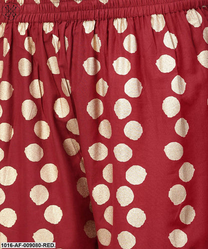 Red Butta Printed 3/4Th Sleeve Kurta With Printed Pallazo