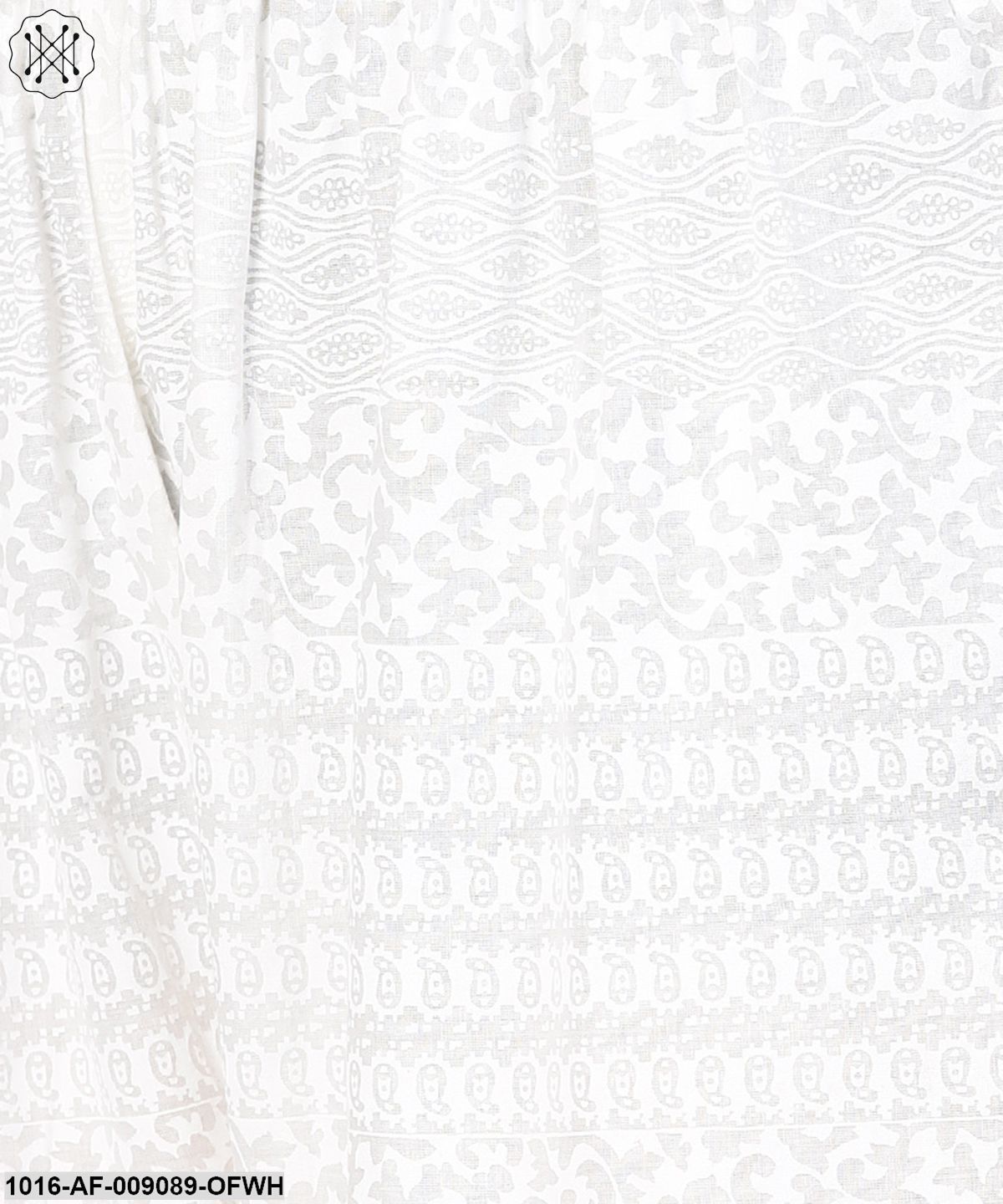 Off White Printed Sleeveless Cotton Kurta With Ankle Length Pallazo