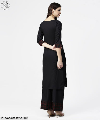 Black 3/4Th Sleeve Yoke Printed Kurta With Ankle Length Pallazo