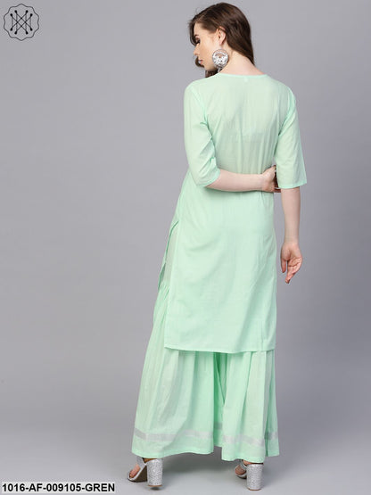 Pastel Solid Mint Kurta Set With Sharara Emblished With Gota