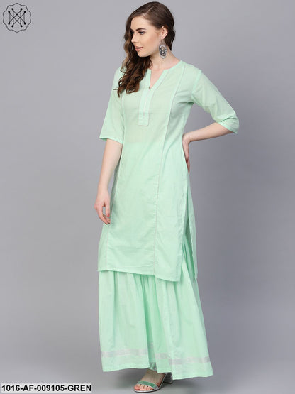 Pastel Solid Mint Kurta Set With Sharara Emblished With Gota