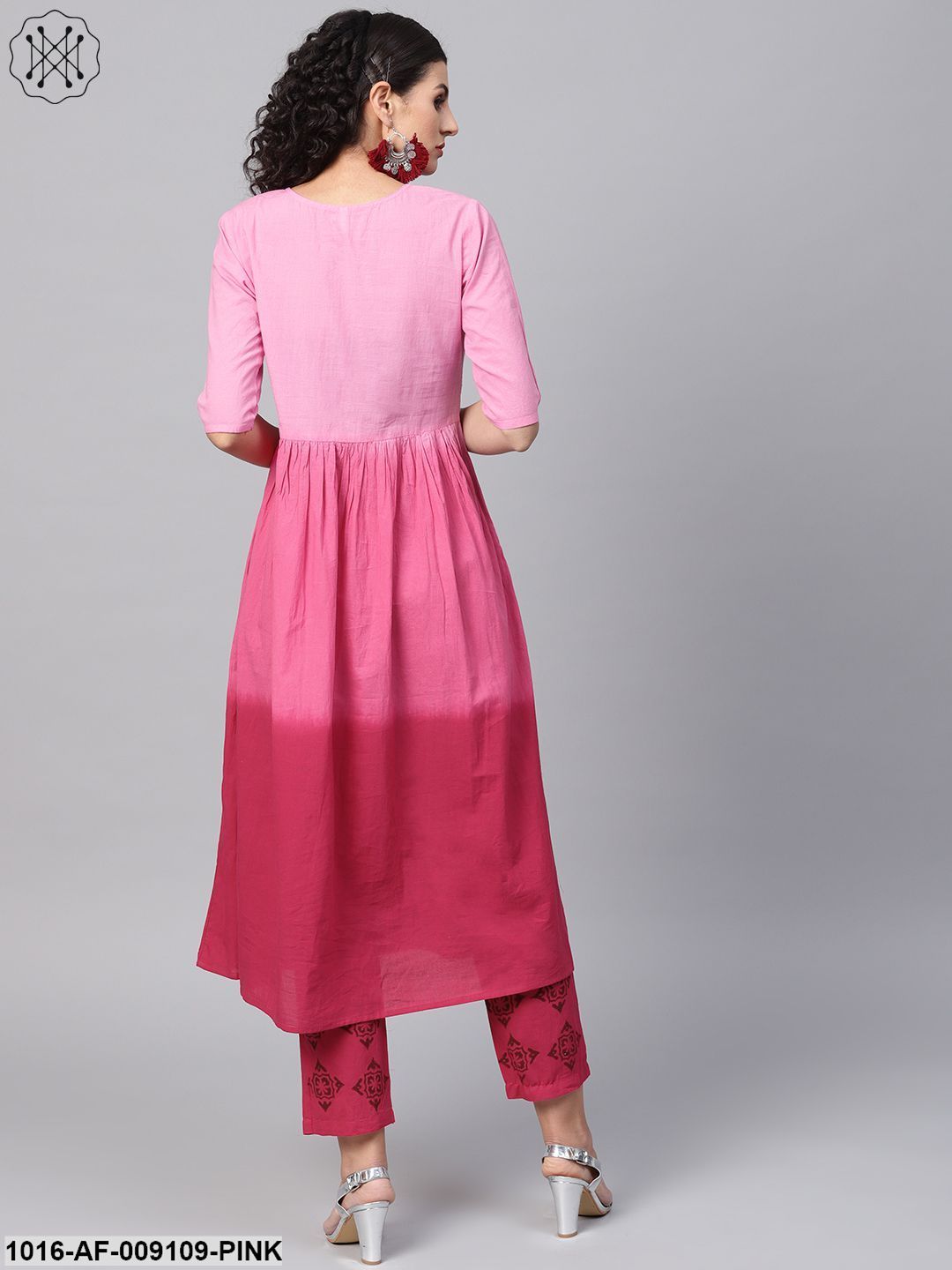 Pink Ombre Dyed Half Sleeve A-Line Kurta With Pink Ankle Length Palazzo