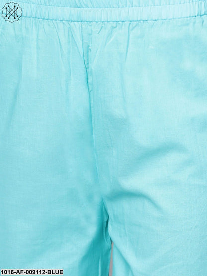 Sky Blue Floral Printed Kurta Set With Solid Pants