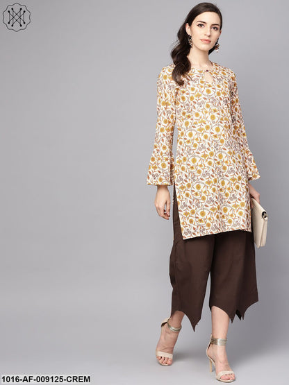 Round Neck Kurta With Gathered Full Sleeves & Handkerchief Palazzo