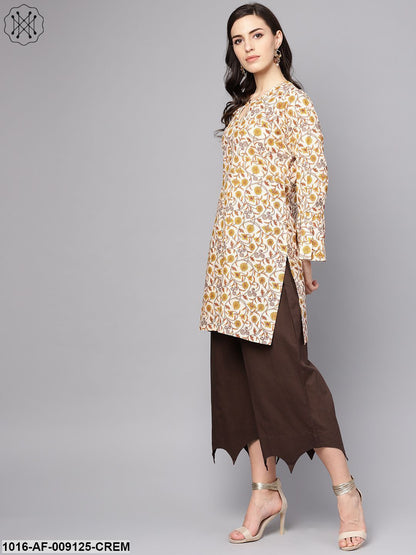 Round Neck Kurta With Gathered Full Sleeves & Handkerchief Palazzo