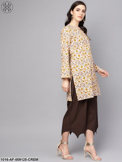 Round Neck Kurta With Gathered Full Sleeves & Handkerchief Palazzo