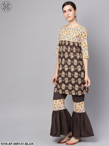 Black & Beige Printed Kurti With Printed Sharara